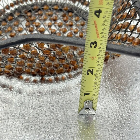 Christmas Star Basket Black Metal Wire Brown Beaded Bread Bowl Centerpiece Boho - Picture 9 of 9